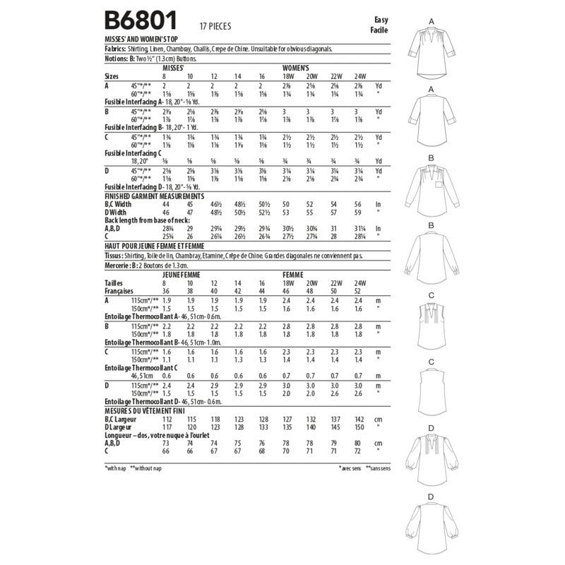 Patron Butterick 6801/B5 - Haut