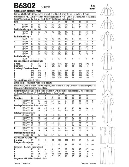 Butterick 6802/A5 - Veste, robe et pantalon