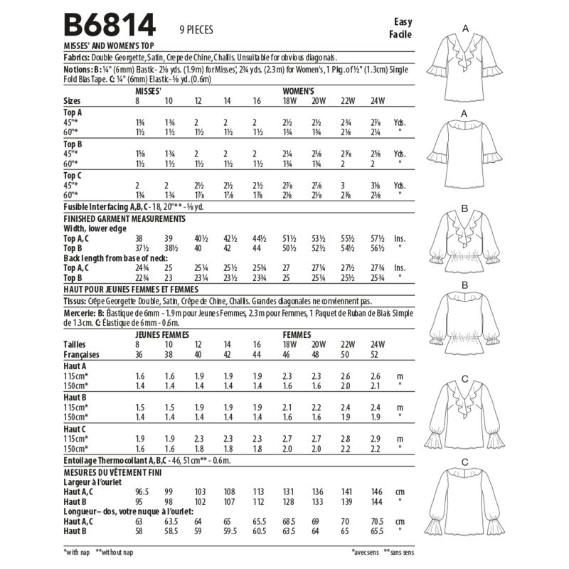 Patron Butterick 6814/B5 - Haut