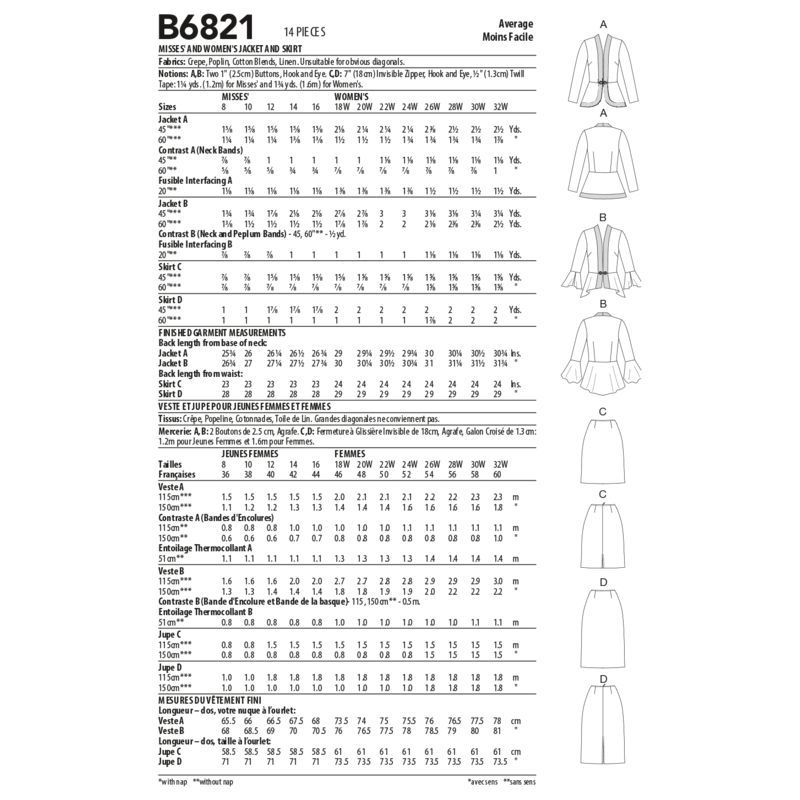 Patron Butterick 6821/B5 - Veste et jupe