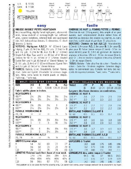 Butterick 6838/XS - Chemise de nuit