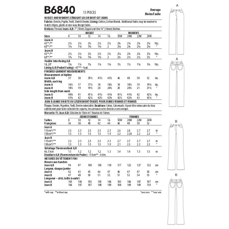 Patron Butterick 6840/B5 - Jean