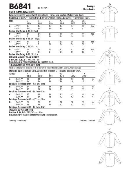 Patron Butterick 6841/XM - Chemise