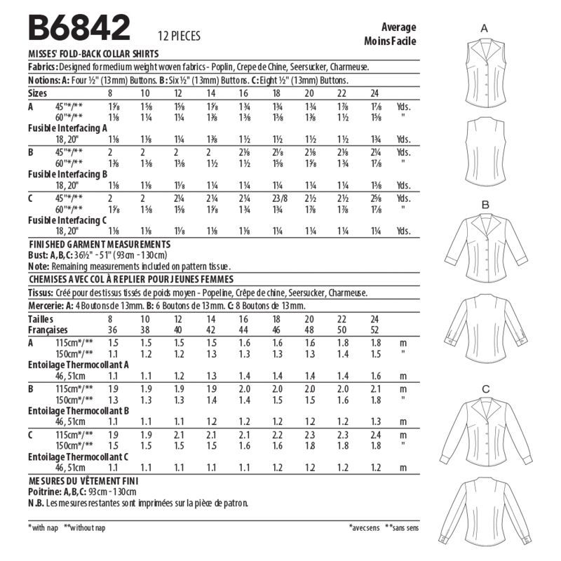 Patron Butterick 6842/B5 - Chemise