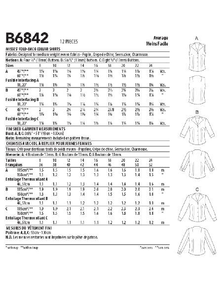 Patron Butterick 6842/B5 - Chemise