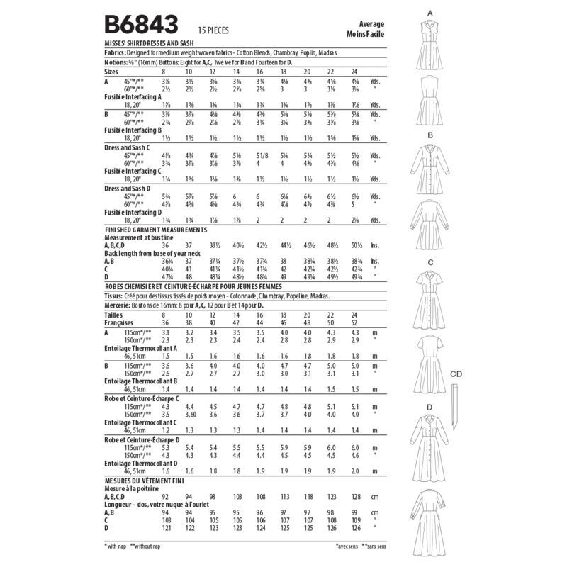 Patron Butterick 6843/B5 - Robe chemisier