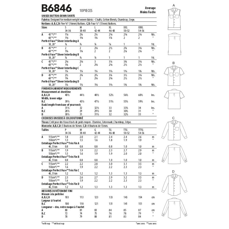 Patron Butterick 6846/XM - Chemise