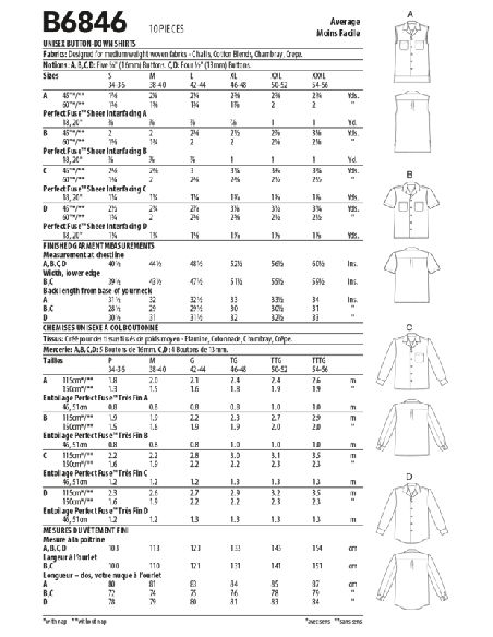 Patron Butterick 6846/XM - Chemise