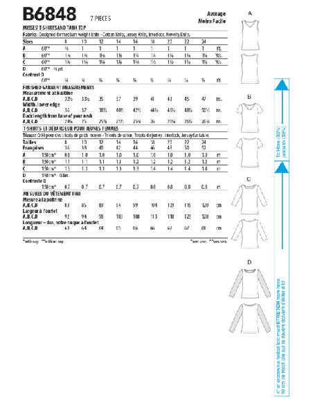 Patron Butterick 6848/B5 - T-shirt et débardeur