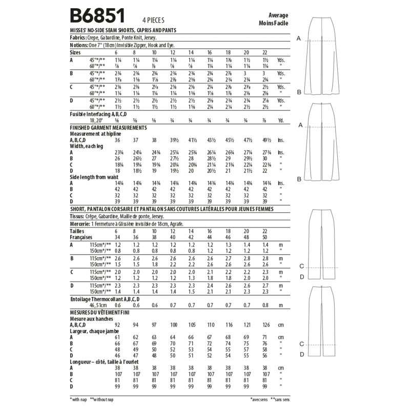 Patron Butterick 6851/A - Pantalon