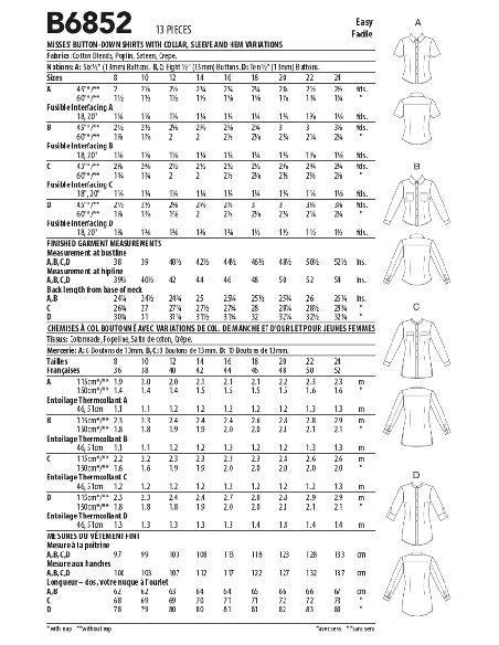 Patron Butterick 6852/B5 - Chemise