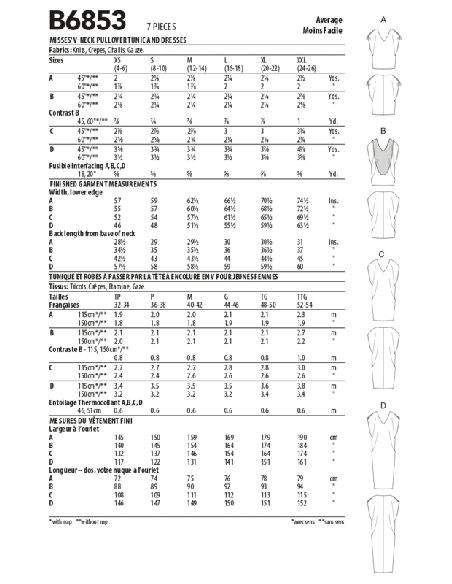 Patron Butterick 6853/Y - Tunique et robe