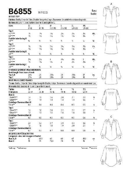 Patron Butterick 6855/A - Haut