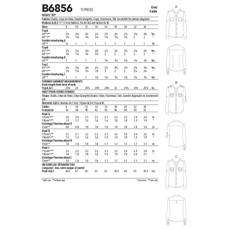 Patron Butterick 6856/B5 - Haut