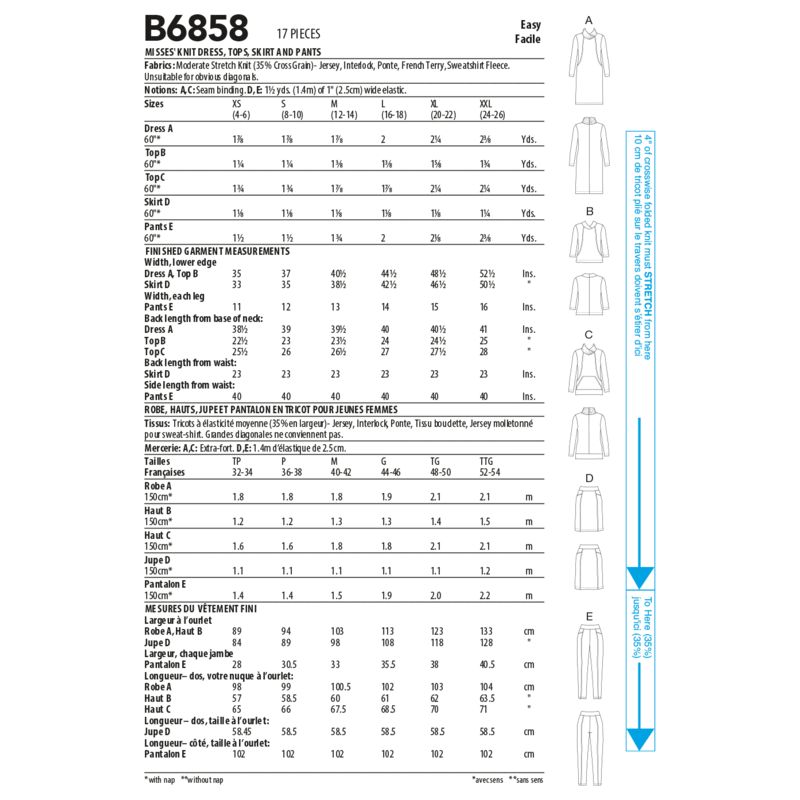 Patron Butterick 6858/Y - Robe, haut, jupe et pantalon