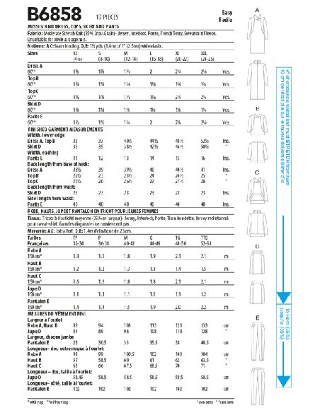 Patron Butterick 6858/Y - Robe, haut, jupe et pantalon
