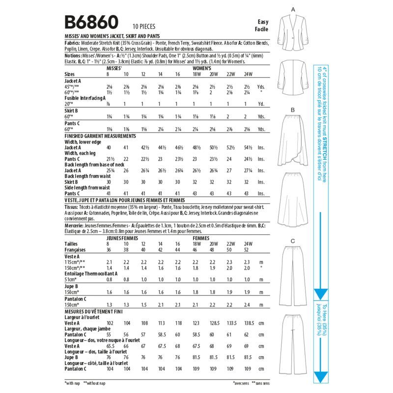 Patron Butterick 6860/B5 - Veste, jupe et pantalon