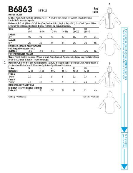 Patron Butterick 6863/A - Veste