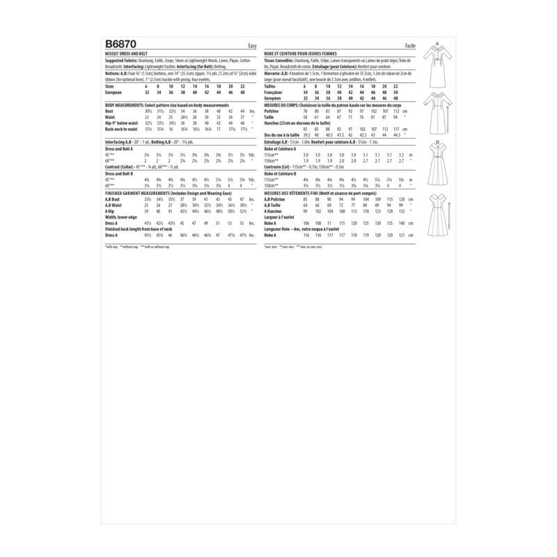 Patron Butterick 6870/A5 - Robe