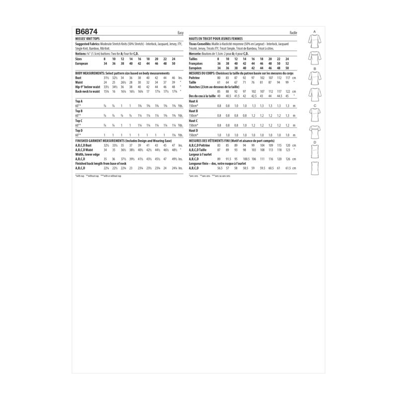 Patron Butterick 6874/B5 - Haut