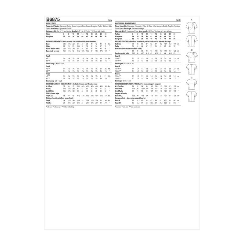 Patron Butterick 6875/A5 - Haut