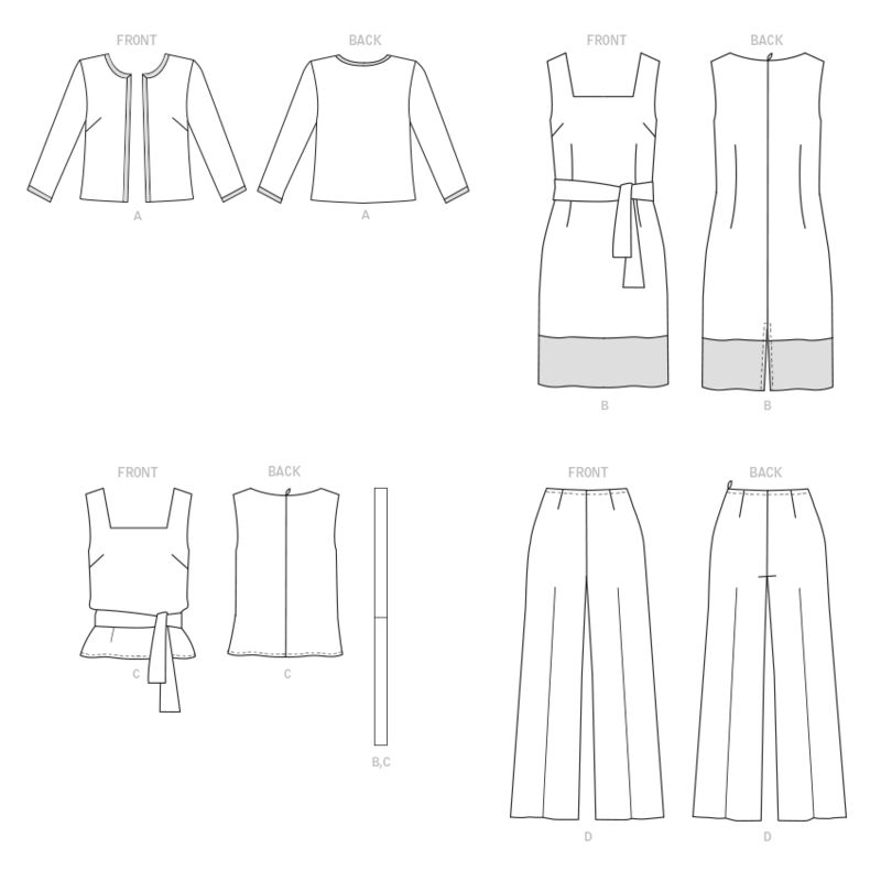 Patron Butterick 6882/B5 - Veste, robe, haut et pantalon