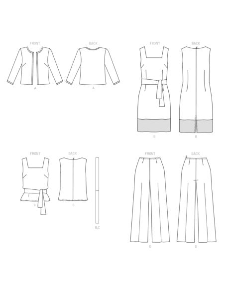 Patron Butterick 6882/B5 - Veste, robe, haut et pantalon