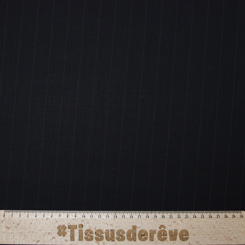 Tissu tailleur 100% laine rochester - Rayures borsalino fond noir