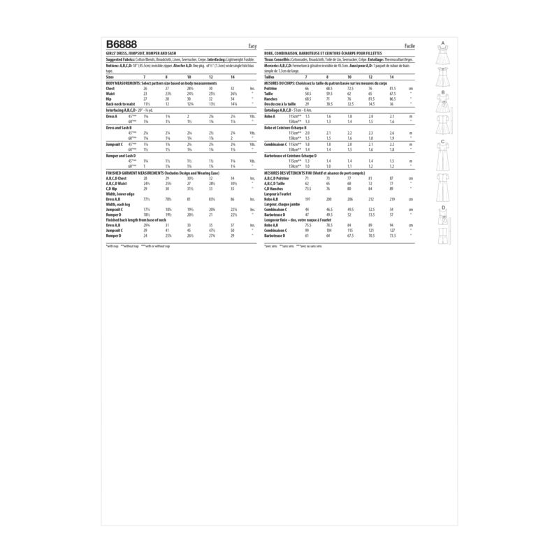 Patron Butterick 6888/A - Combinaison et barboteuse