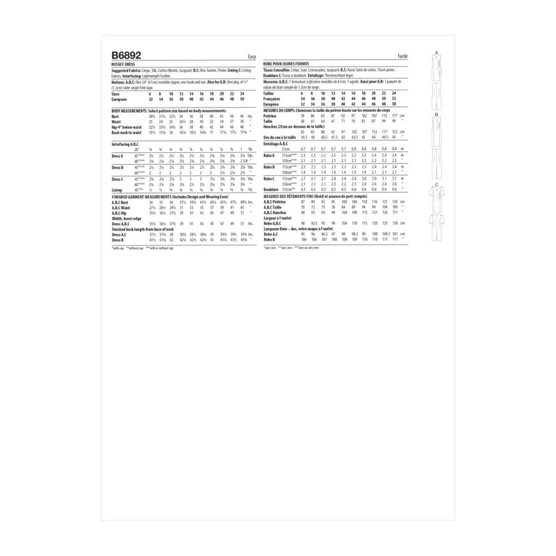 Patron Butterick 6892/A5 - Robe