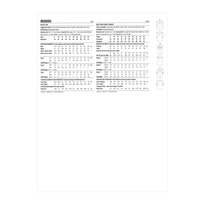 Patron Butterick 6895/B5 - Haut
