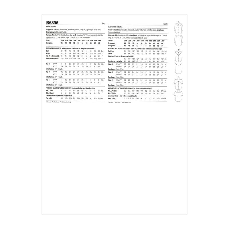 Patron Butterick 6896/W2 - Haut