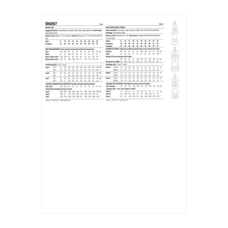 Patron Butterick 6897/B5 - Haut