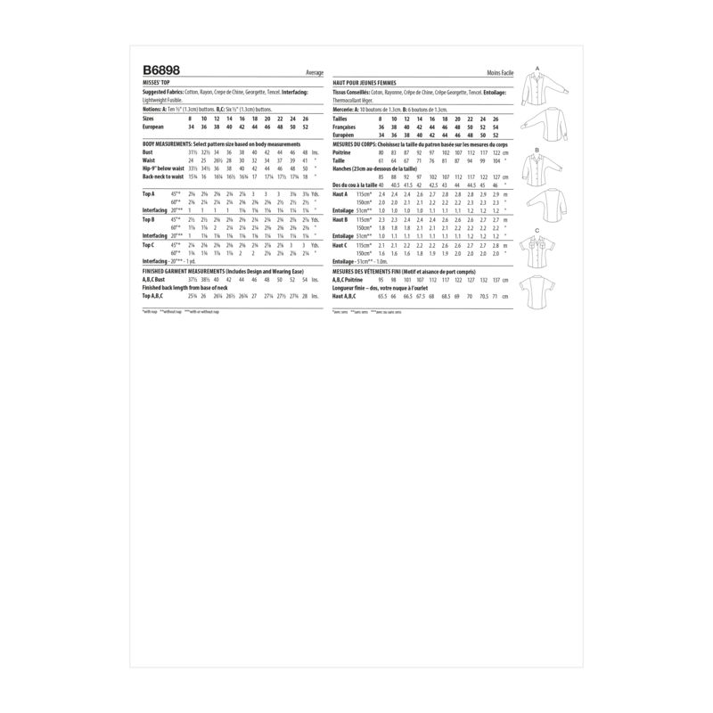 Patron Butterick 6898/B5 - Haut