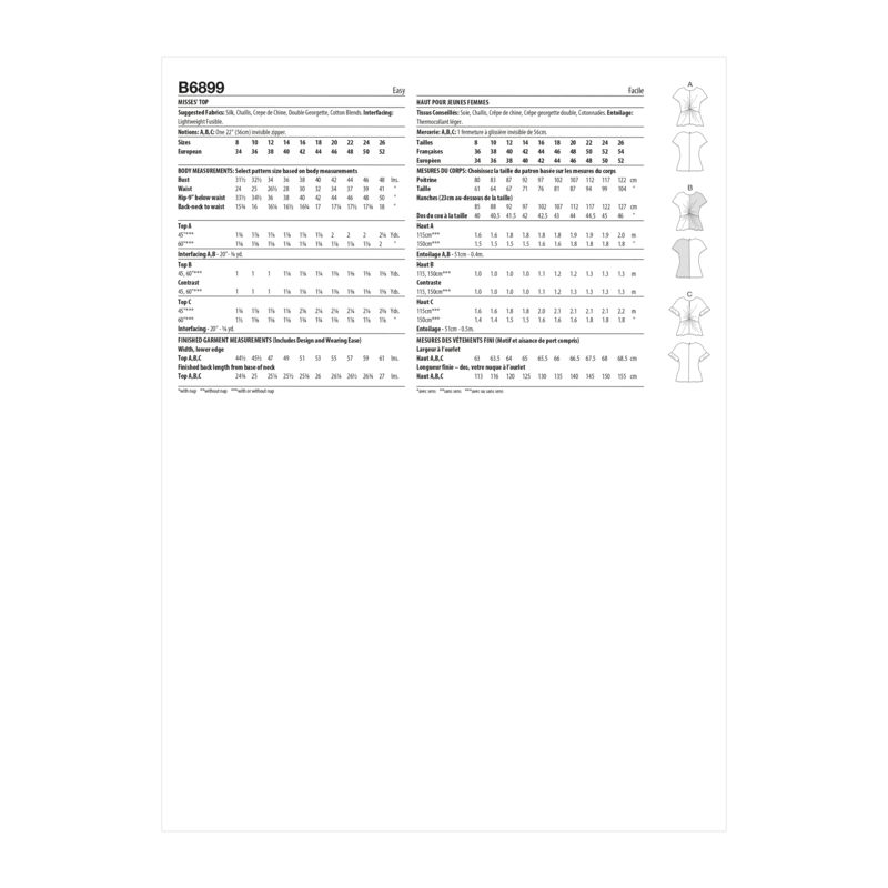 Patron Butterick 6899/B5 - Haut