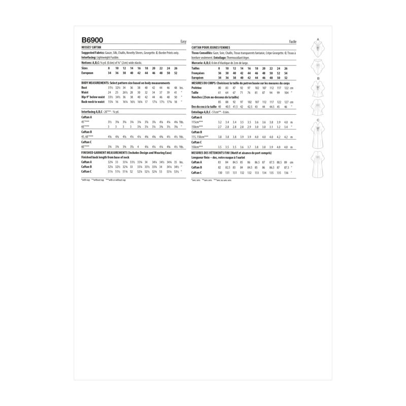 Patron Butterick 6900/B5 - Caftan