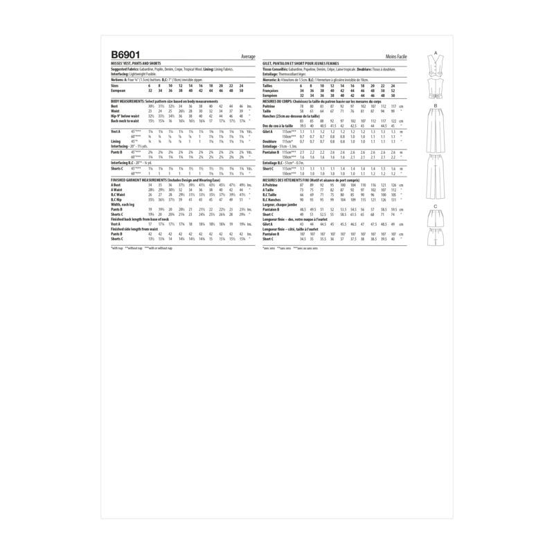 Patron Butterick 6901/A5 - Gilet, pantalon et short