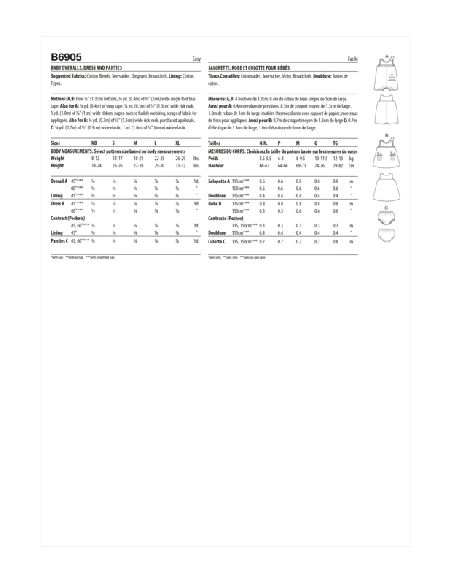 Patron Butterick 6905/YA5 - Salopette, robe et culotte