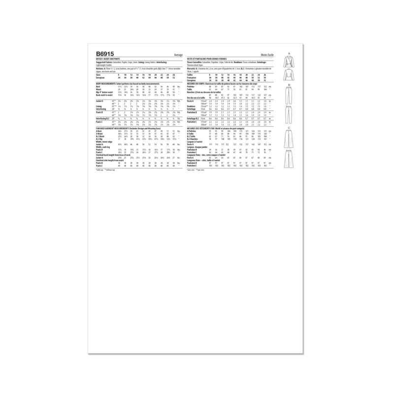 Patron Butterick 6915/B5 - Veste et pantalon
