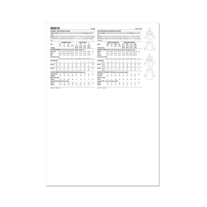 Patron Butterick 6916/A - Veste