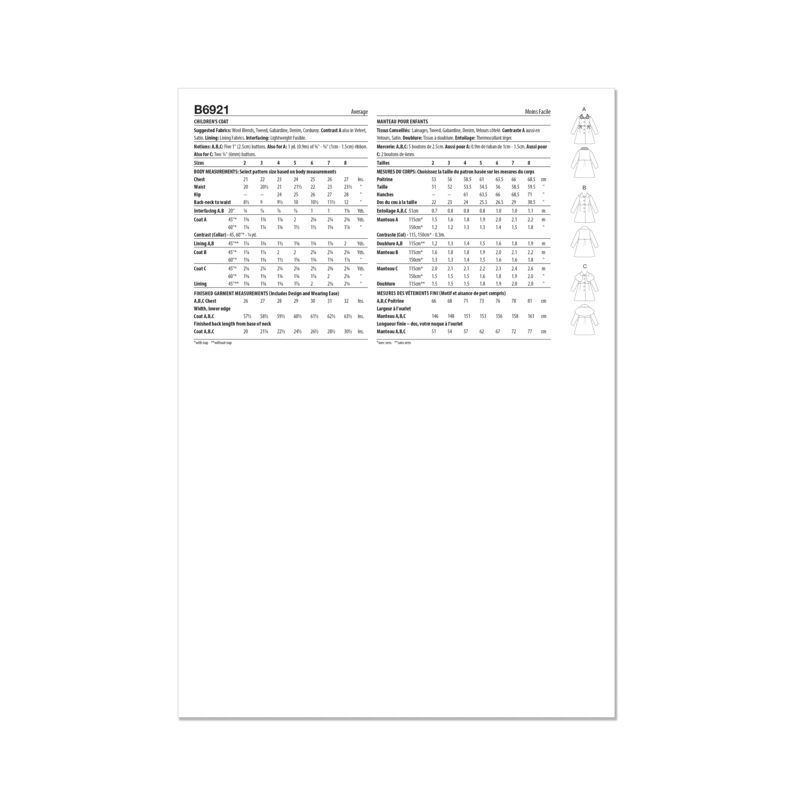 Patron Butterick 6921/CDD - Manteau