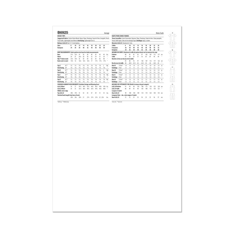 Patron Butterick 6925/B5 - Haut