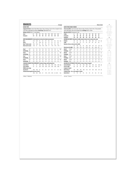 Patron Butterick 6925/B5 - Haut