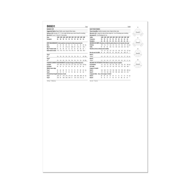 Patron Butterick 6931/W2 - Haut