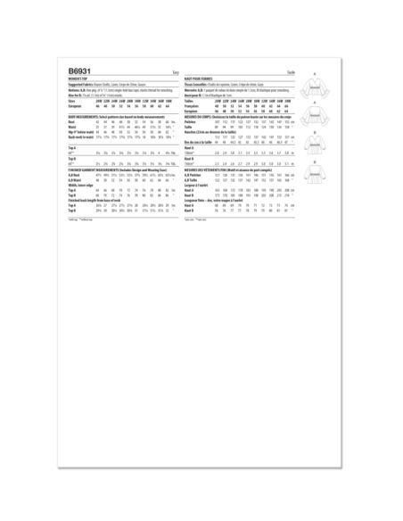 Patron Butterick 6931/W2 - Haut