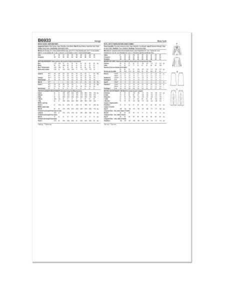 Patron Butterick 6933/B5 - Veste, jupe et pantalon
