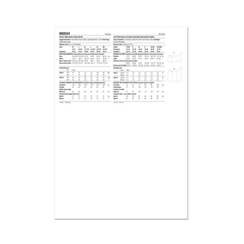 Patron Butterick 6934/A - Jupe portefeuille