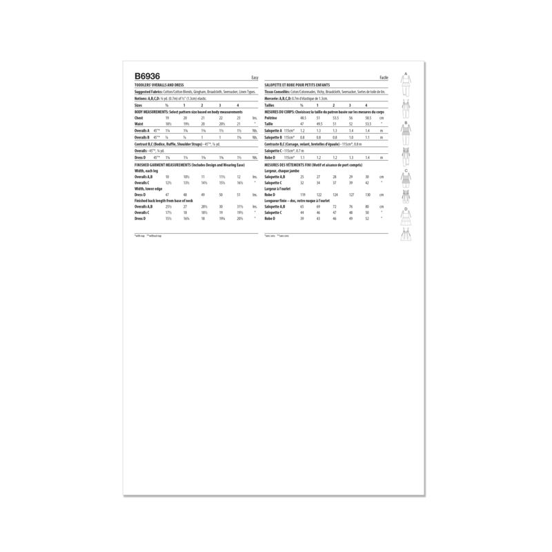 Patron Butterick 6936/A - Salopette et robe