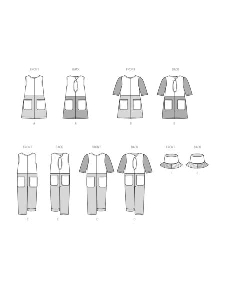 Patron Butterick 6937/CCE - Robe, barboteuse et chapeau