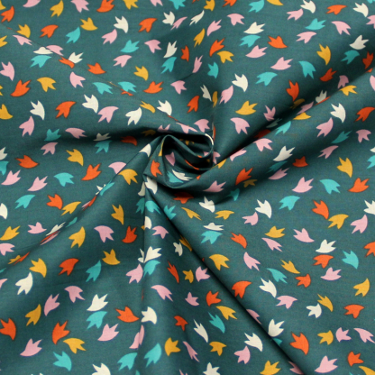 Percale 100% coton peigné luxe - Motif multicolore fond vert 2